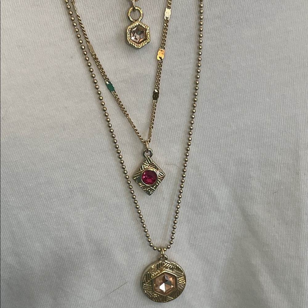 Catherine Malandrino Gold-Tone Layered Necklace with Pink and Champagne Stones